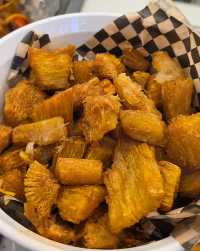 Bowl of golden fried cassava